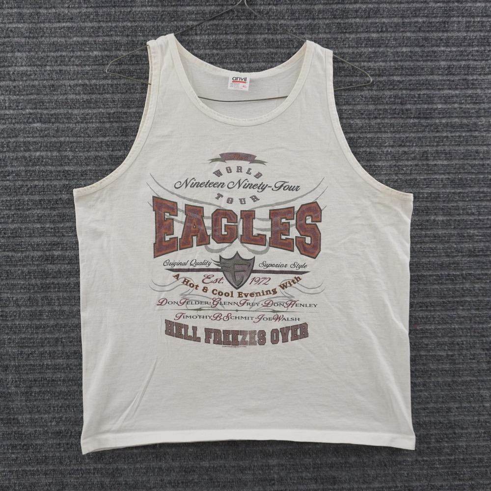 Vintage 90s Anvil Eagles Tour Tank Top Mens XL White Hell Freezes Over